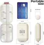 7 Compartments Travel Pill Organizer, Foldable Portable Airtight Daily Pill Box, Compact Pill Case for Purse & Pocket, BPA-Free Medicine Organizer for Vitamins Fish Oil Supplements (White)
