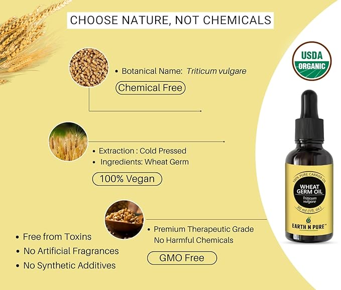 EARTH N PURE Wheat Germ Oil (Gehu Oil) Cold Pressed, Natural and Therapeutic Grade- 50 ml