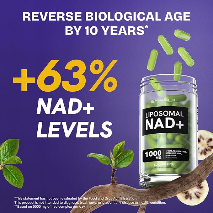 Liposomal NAD Supplement for Women w/Noni | 5-in-1 NAD Resveratrol Supplement w/Berberine & Quercetin | Pure NMN Powder Alternative | Supports Anti Aging & NAD+ Levels | 240 caps - 4 Packs