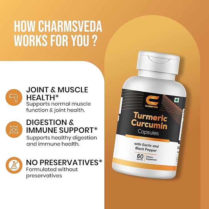 Turmeric Curcumin Capsules with Garlic & Black Pepper – Support Joint & Muscle Health* – 60 Vegan Capsules
