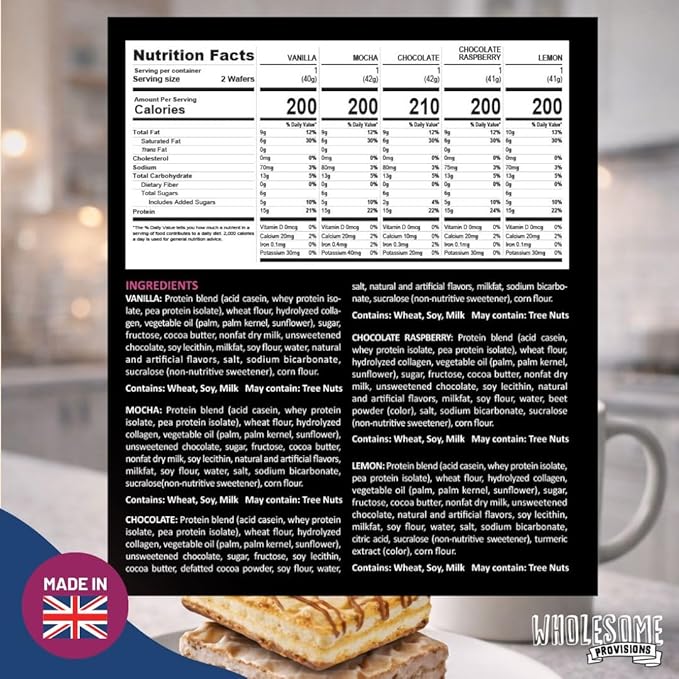 Protein Wafer Squares, Value Variety Pack, 15g Protein, Low in Sugar, 10 Squares Total, Light and Crispy, Includes Vanilla, Mocha, Chocolate, Lemon, Chocolate Raspberry (Variety, 1 Pack)