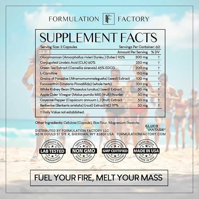 Formulation Factory Metabolism Booster - Melt Mode Natural Thermogenic Support with Glucomannan, L-Carnitine & Green Tea Extract - Advanced Satiety & Energy - 120 Capsules, 2 Month Supply