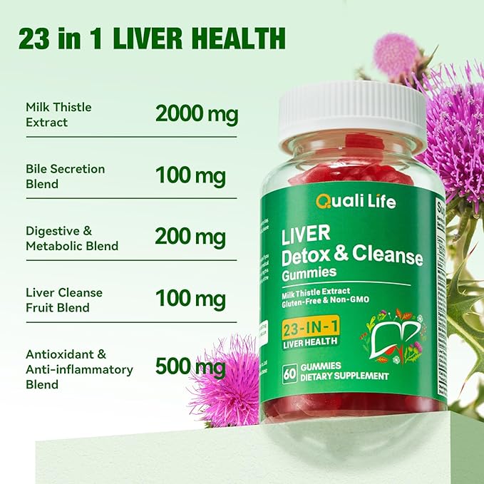 Liver Detox Gummies for Cleanse & Repair - 2000mg Milk Thistle, Turmeric, Dandelion Root & Artichoke for Liver Support, Digestion, Metabolism & Antioxidant - Mixed Fruit Flavor, 60 Gummies (2)