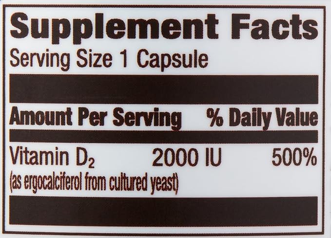 Amazon Elements Vitamin D2 2000 IU, Vegan, Supports Strong Bones and Immune Health, 2 Month Supply (Packaging May Vary), 65 Capsules (Pack of 2)