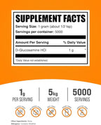 BulkSupplements.com Glucosamine HCl Powder - Glucosamine Supplement, Joint Support Supplement - Gluten Free, 1g per Serving, 5kg (Pack of 5) (11 lbs)