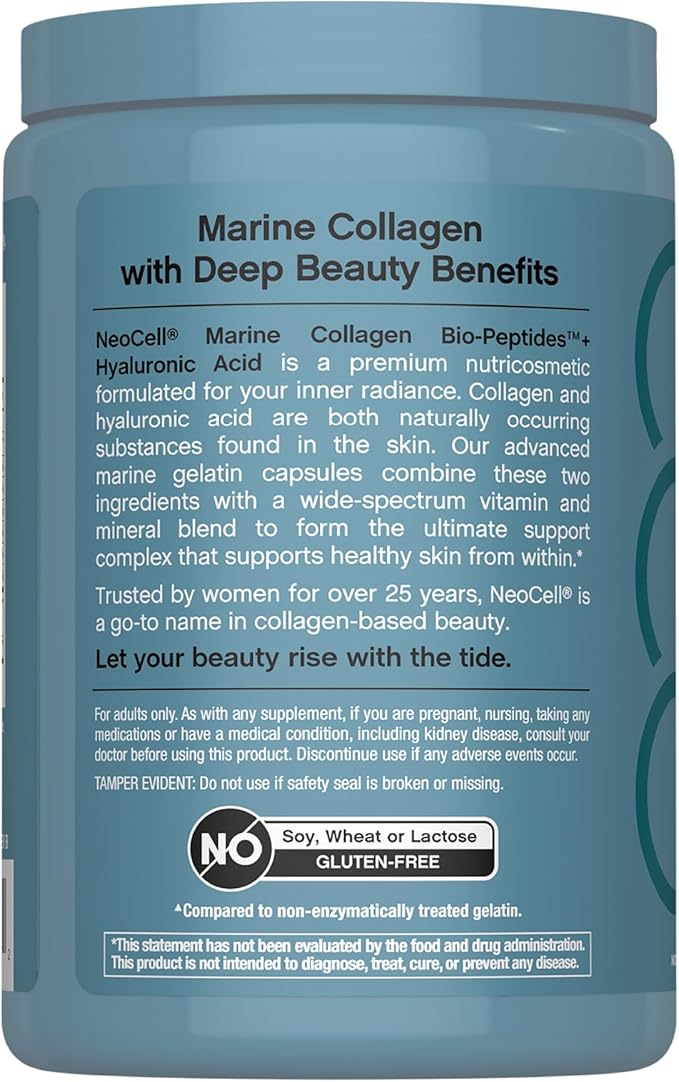 NeoCell Marine Collagen Peptides Capsules | 300 Pills | with Hyaluronic Acid | Plus Vitamin C | Superior Absorption Bio-Peptides for Women and Men | Premium Formula Supplement