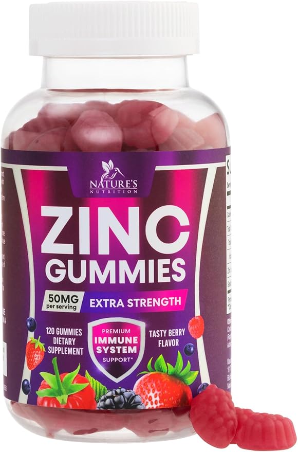 Zinc Gummies - 50mg Zinc Per Serving Immune Skin & Bone Support Health Gummy - Premium Antioxidant Chewable, High Absorption Vegan, Best Supplements Vitamin for Adults, Tasty Berry Flavor, 120 Gummies