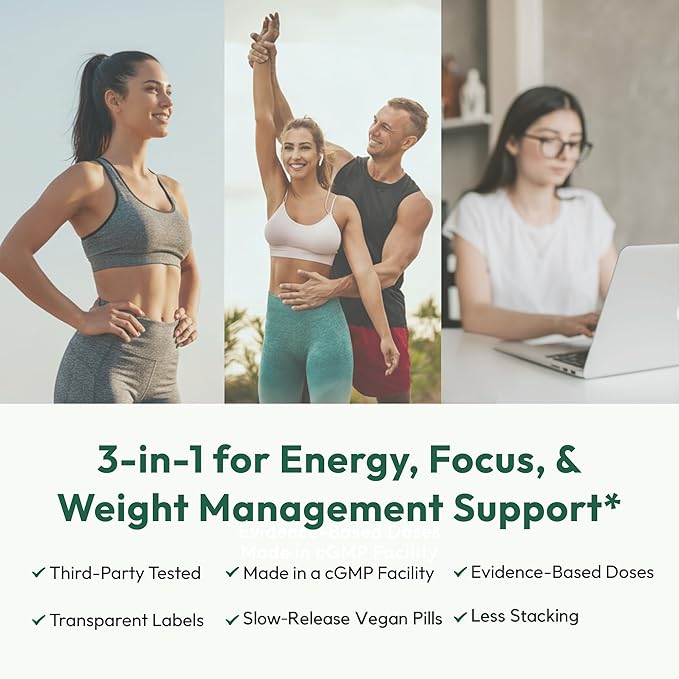 Daily Boost for Women & Men 3-in-1 Metabolism, Focus & Steady Energy Support | 7-Keto DHEA, Green Tea Caffeine, CoQ10 & Ginseng | 90 Capsules