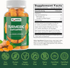 YumV's Turmeric Gummies with Ginger and Piperine - Peach Flavored Gluten Free Vegetarian Turmeric Ginger Supplement with Black Pepper 60 Count (Pack of 2)