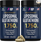 Alpha Flow (2 Pack) Liposomal Glutathione 1100mg – High Absorption Glutathione Supplement with Vitamin C, ALA & Phospholipid Complex – Liver Function, Skin & Immune Support – 240 Vegan Capsules