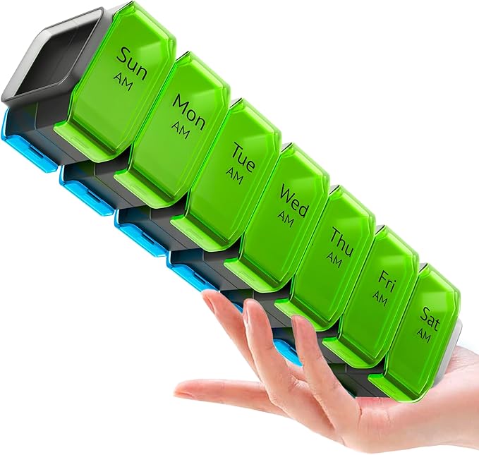 Extra Large Pill Organizer 2 Times a Day – XL Pill Box 7 Day with Big AM/PM Compartments – Fits Large Vitamins, Supplements & Gummies, for 7 or 14-Day Use, Color-Coded, Senior-Friendly, No Spills