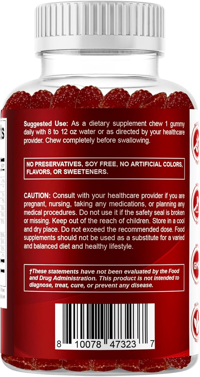 Vitamatic Vitamin B Complex Gummies with Vitamin C & Inositol - Natural Strawberry Flavor - 60 Gummies (1 Bottle)