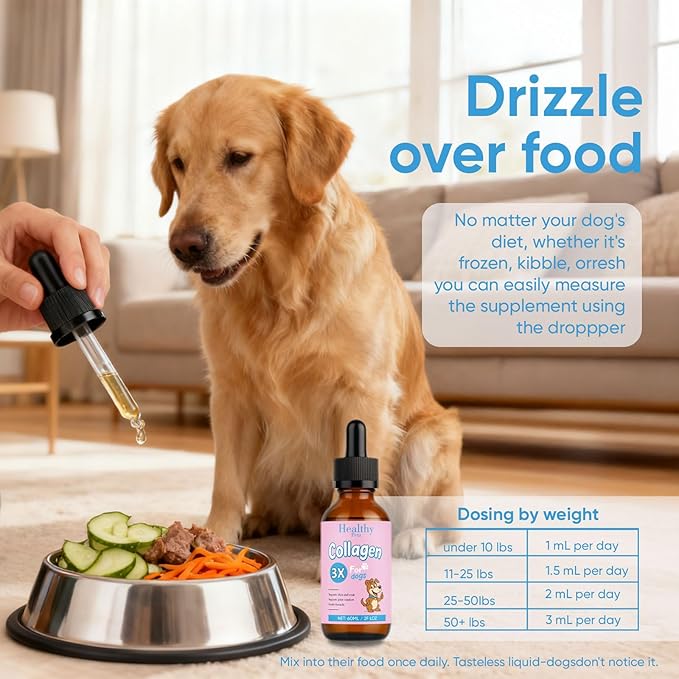 Healthy Petz Collagen for Dogs - Healthy Petz Premium Liquid Collagen for Dogs with ThreeCollagen Types & Hyaluronic Acid, Support for Skin & Joints & Gut & Overall Vitality, 60ml/2floz