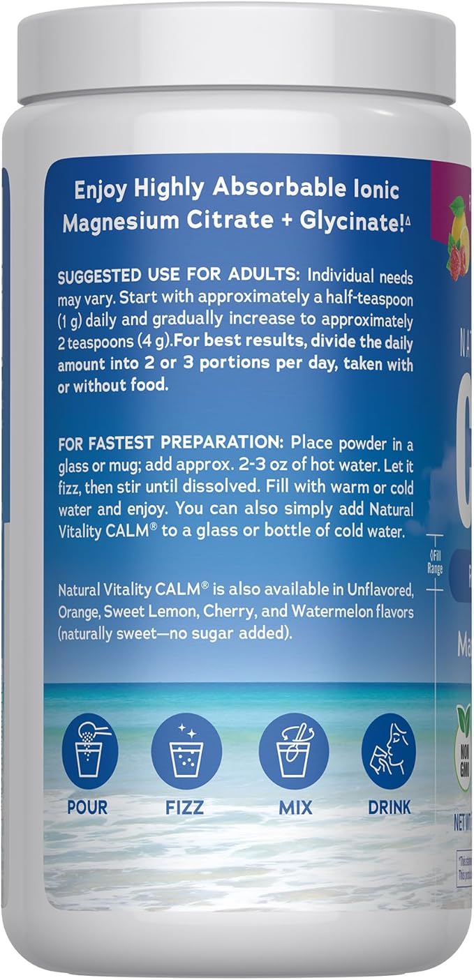 Natural Vitality Calm Magnesium 16oz Powder | Raspberry Lemon Flavored Supplement | Non-GMO, Vegan & Gluten Free Formula