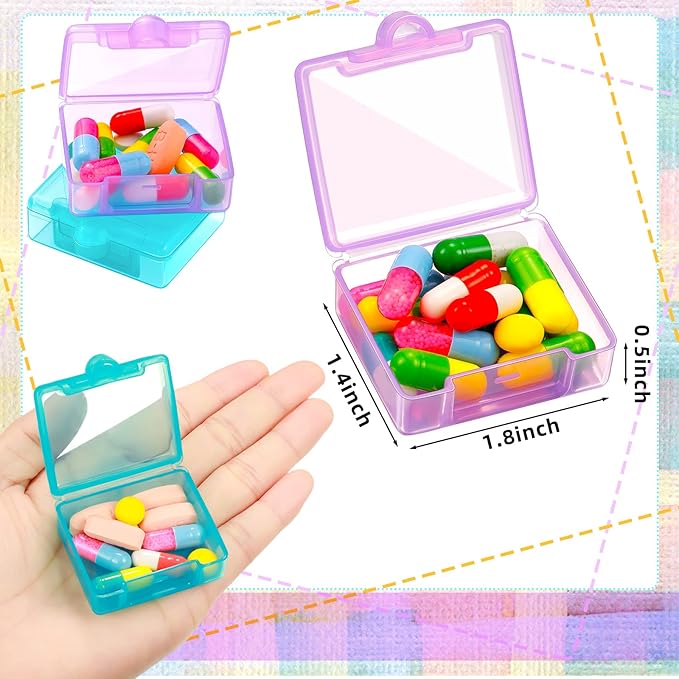 6 Packs Pocket Tiny Pill Case Single Daily Small Pill Container Travel Medicine Holder Cute Portable Personal Medicine Dispensers Organizers for Purse Pills Vitamin Supplements(Orange/Purple/Green)