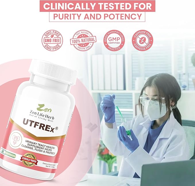 ZEN LIFE HERB UTFREx – Fast Acting - Promotes Urinary Tract Health Supports Healthy Immune and Urinary System, No Vitamins, Minerals, Prebiotics, Sugar, Plant-Based Supplement (60 Capsules)