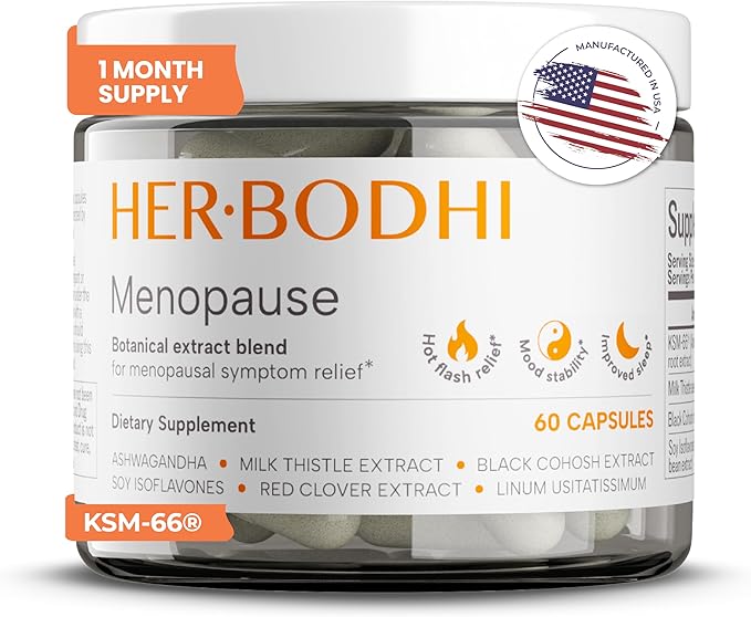 Her Bodhi Meno- Menopause Hormonal Balance for Women, Estrogen Soy Isoflavones Menopause Supplement for Women, Ashwagandha, Black Cohosh Hot Flashes Menopause Relief, Night Sweats Relief 60Caps