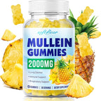 softbear Mullein Gummies for Lungs, 2000mg Mullein Leaf Extract Supplement for Respiratory & Digestive & Immune Support, Organic, Vegan, Sugr-Free, Pieneapple Flavor 60 Count