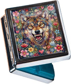 Weekly Pill Organizer, Metal Pill Box with 8 Compartments, Small Travel Pill Case for Purse Pocket, Medicine Vitamin Supplement Organizer (Floral Wolf)