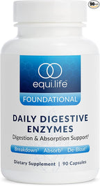 Equilife Daily Digestive Enzyme Supplement with Bromelain, Lactase, and Lipase, Supports Digestion of Protein, Fiber, Carbs and Fats, Gluten Free, Vegan, Non-GMO, 90 Capsules