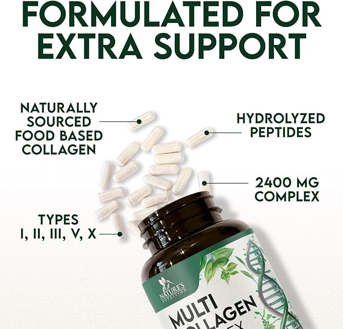 Multi Collagen 2400mg Per Serving - Advanced Formula Types I, II, III, V, X - Hydrolyzed Multi Collagen Pills - Collagen Peptides Supplement for Women & Men - Hair, Skin, & Nail Support - 120 Capsules