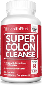 Health Plus Super Colon Cleanse 30 Day Supply of Gentle Gut Cleanse Detox, Psyllium Husk, Probiotics for Constipation Relief & Digestive Support, 120 Capsules
