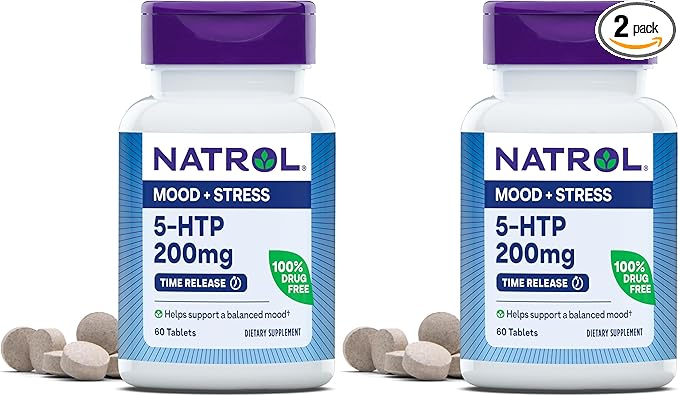 Natrol 5-HTP 200mg Dietary Supplement to Support a Balanced Mood, 60 Time Release Tablets, 60 Day Supply,(Pack of 2)