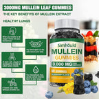 Simhould 2 Pack Sugar Free 3000MG Mullein Gummies - Lung Cleanse, Mullein Leaf Extract Supplement for Respiratory, Organic Mullein Drops with Quercetin & Bromelain for Lung, Digestive Health & Immune