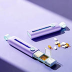Travel Pill Organizer with 3 Compartments Pill Case,Portable Compact Daily Pill Box,Pill Holder for Vitamins,Cod Liver Oil, Supplements and Medication (Cream) (Purple)