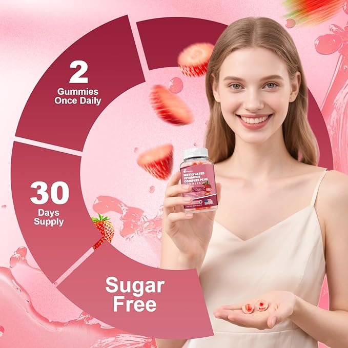 Ultra Methylated Vitamin B Complex Sugar Free Gummies - All B Vitamins + Vitamin C D3 K2 Ashwagandha Magnesium Omega 3 CoQ10 for Women Men - Methyl Vitamin B12, Methylfolate, B1, B2, B3, B5, B6, B7 B9