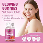 Skin Glowing Gummies, Contains Keratin & Bioth, Lightening Skin, Dark Spots, Pigmentation Care, Antioxidant, 60 Count