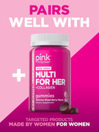 PINK Hair Skin Nails Gummies | Plus 2,500 mcg of Biotin | 60 Count | Non-GMO & Gluten Free Vitamins for Women | Strawberry Flavor