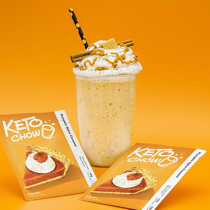 Keto Chow Pumpkin Spice Caramel | Keto Meal Replacement Shake | Nutritionally Complete | Low Carb | Delicious Easy Meal Substitute | You Choose The Fat | Single Meal Sample