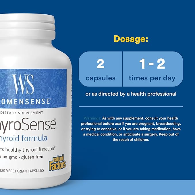 WomenSense ThyroSense by Natural Factors, Natural Supplement to Support Healthy Thyroid Function, Vegetarian, Non-GMO, 120 capsules (60 servings)