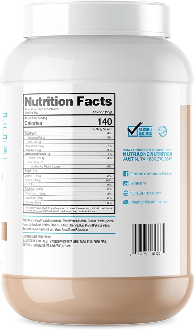 NutraOne ProteinOne Whey Protein Promote Recovery and Build Muscle with a Protein Shake Powder for Men & Women (Chocolate PB Cup - 2 LB)