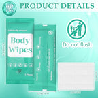 300 Pcs 60 Pack Body Wipes for Adults Bathing No Rinse Individually Wrapped Shower Wipes Washcloth with Aloe Cleansing Body Wash Cloths Disposable Bulk Deodorant Homeless(Green Background)