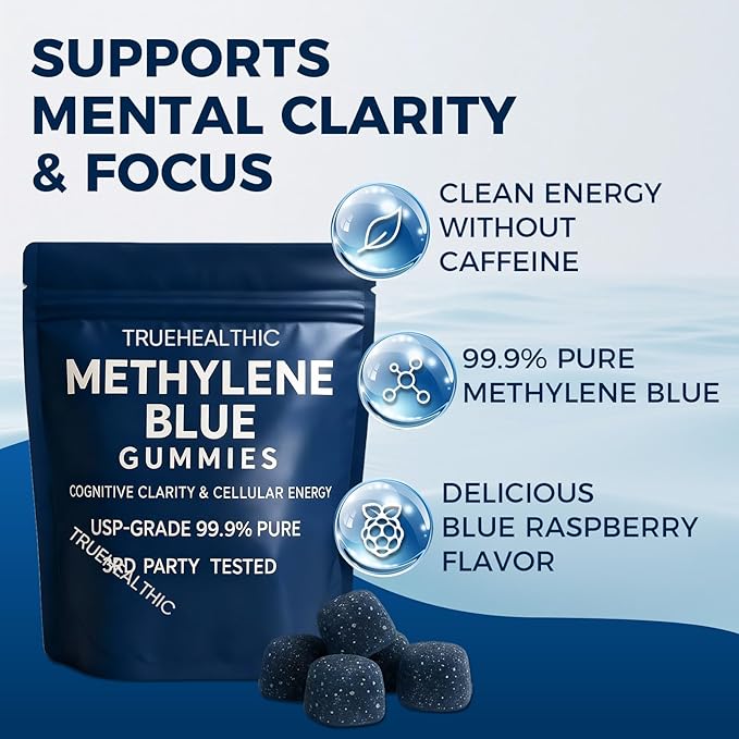Methylene Blue Gummies with 5mg per Gummy, Cognitive Support & Mental Focus, 99.9% Pure, Vegan Non GMO Formula, Clean Ingredient Profile, Easy Gummy Format, 30 Gummies (2)