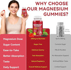 Magnesium Glycinate Gummies (Raspberry) 600mg, Sugar Free with Magnesium L-Threonate, Calcium, Potassium, Vitamin D3, B6 & CoQ10, High Absorption Support for Relaxation,Muscles & Energy, 120 Count