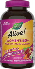 Nature’s Way Alive! Women’s 50 Plus Multivitamin Gummy, Daily Chewable Multivitamins with B-Vitamins, Vitamin D3, Calcium, Supports Heart, Brain & Bone Health,* Mixed Berry Flavored, 150 Count