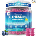 L Theanine Calm Gummies 500mg, Sugar-Free Liposomal L-Theanine Supplement, w/Safforn, Magnesium Glycinate, GABA, Ashwagandha, Algae Omega-3, Vitamin D3 B12, for Brain Calm, Relax, Mood, Zzz, 120Cts