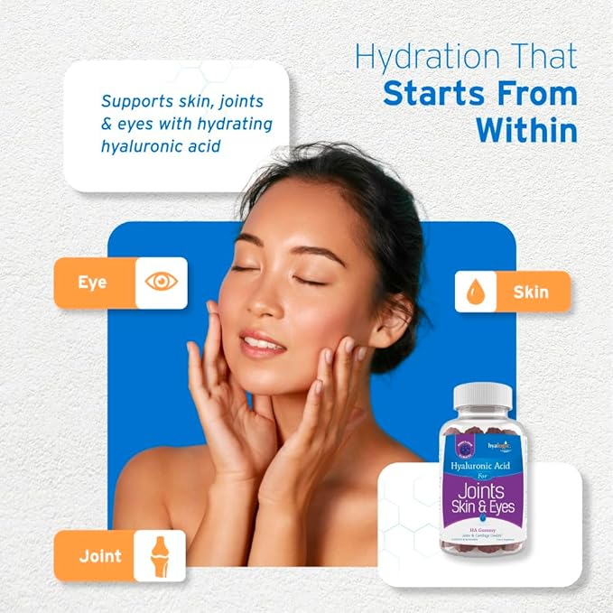 Hyalogic Hyaluronic Acid Gummies – Supplement for Joint, Skin & Eyes – Mixed Berry Flavor – Gummy Vitamins for Women & Men – Gluten-Free, Non-GMO, 30 Count