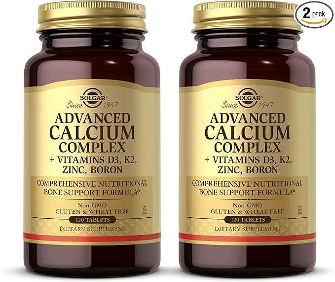 Solgar Advanced Calcium Complex - 120 Tablets, Pack of 2 - with Zinc, Boron, Vitamins D3 & K2 - Non-GMO, Gluten Free, Dairy Free - 60 Total Servings