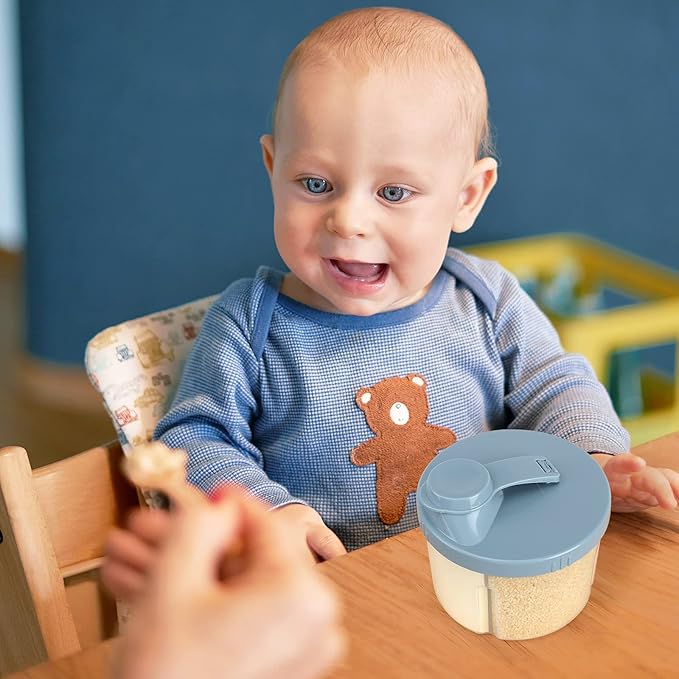 Accmor Baby Formula Dispenser On The Go, Non-Spill Rotating Four-Compartment Formula Container to Go, Milk Powder Kids Snack Container for Infant Toddler Travel Outdoor, Blue