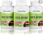 NaturalSlim Stress Relief Supplement - Stress Defender, High Cortisol Reducer, Control Cravings, Sleep & Metabolism Support with Vitamin B5 Pantothenic Acid & L Tyrosine 180 Vegetable Capsules 3 Pack
