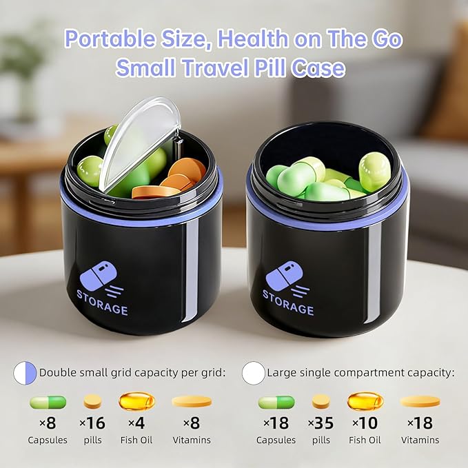Keychain Pill Holder, Small Pill Box Case Container Organizer for Purse, Pocket Pill Case for Men, Silicone Seal Moisture Proof Mini Pill Bottle for Outdoor Camping Travel Jewelry (Black)