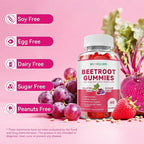 Beetroot Gummies with Grape Seed, Niacin, CoQ10, Vitamin C, B12, L-Citrulline & L-Arginine, Antioxidant Support, Sugar-Free Beet Root Supplement for Women & Men, 60 Count