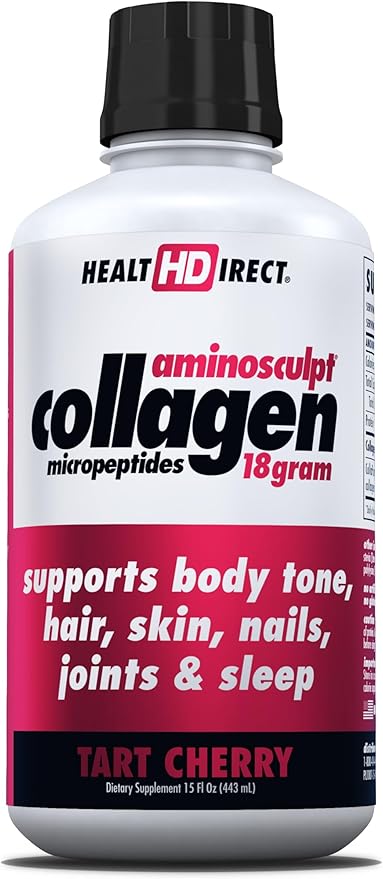HEALTH DIRECT AminoSculpt Sugar-Free Collagen Supplement - High Potency Medical-Grade Protein for Hair, Skin, Nails & Joints, Grass-Fed, Non-GMO, Liquid Collagen - Tart Cherry - 15 Fl Oz