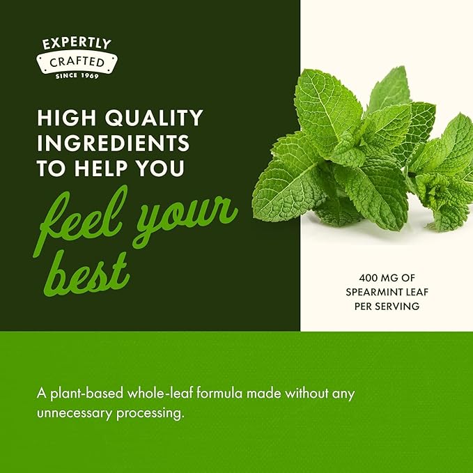 Swanson Spearmint Leaf Full Spectrum Digestive Supplement for Digestive-Comfort-Seeking Adults - 400 mg Mentha Spicata (60 Capsules, 3 Pack)