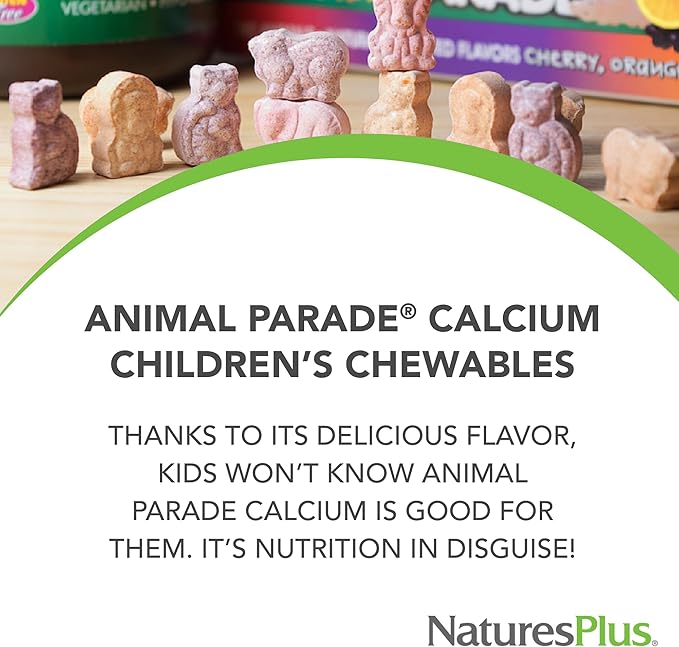 NaturesPlus Animal Parade Calcium, Vanilla Sundae Flavor - 135 Animal-Shaped Chewable Tablets - Vegan, Gluten Free - 45 Servings