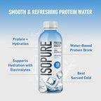 Isopure Clear Protein Water with Electrolytes, 15g Whey Protein Isolate, Zero Sugar, Unflavored, 20 fl oz Bottles, 12-Pack